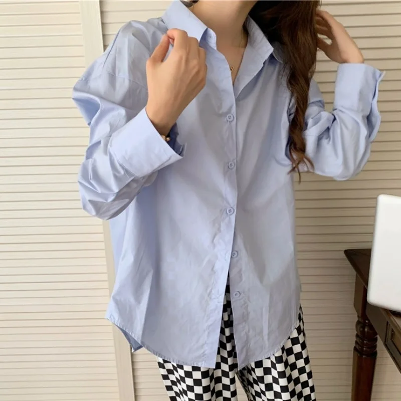 

Женская рубашка свободного покроя, тонкая рубашка свободного покроя с длинным рукавом, дизайн ощущения белого французского топа, новинка ...