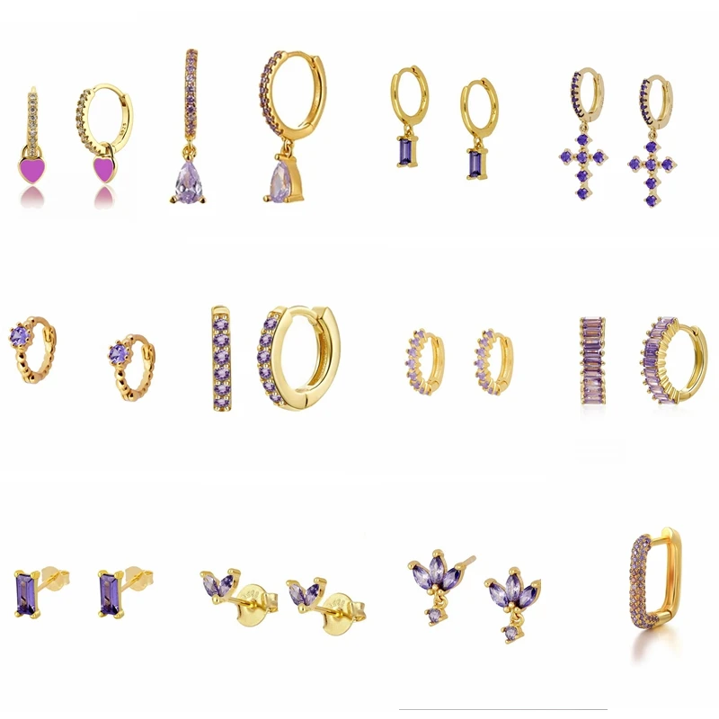 

VINY Silver 925 Jewelry Earrings For Women Purple Orecchini Hoop Earring Gold/Silver Jewelry 2021 Trend Pendientes Gift Серьги