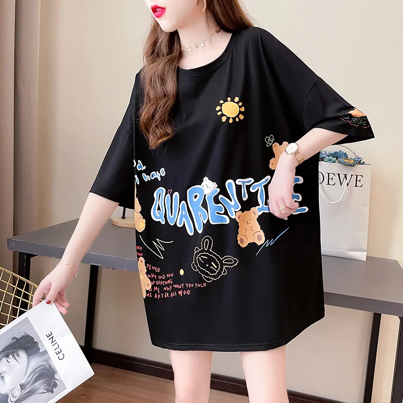 Летняя новая Двухслойная футболка с коротким рукавом и мультипликационным