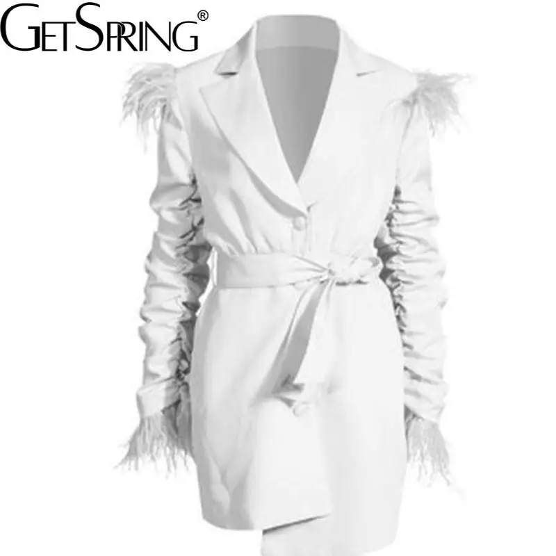 Фото Getspring женское платье блейзер лоскутное шитье с перьями бандажный Асимметричный