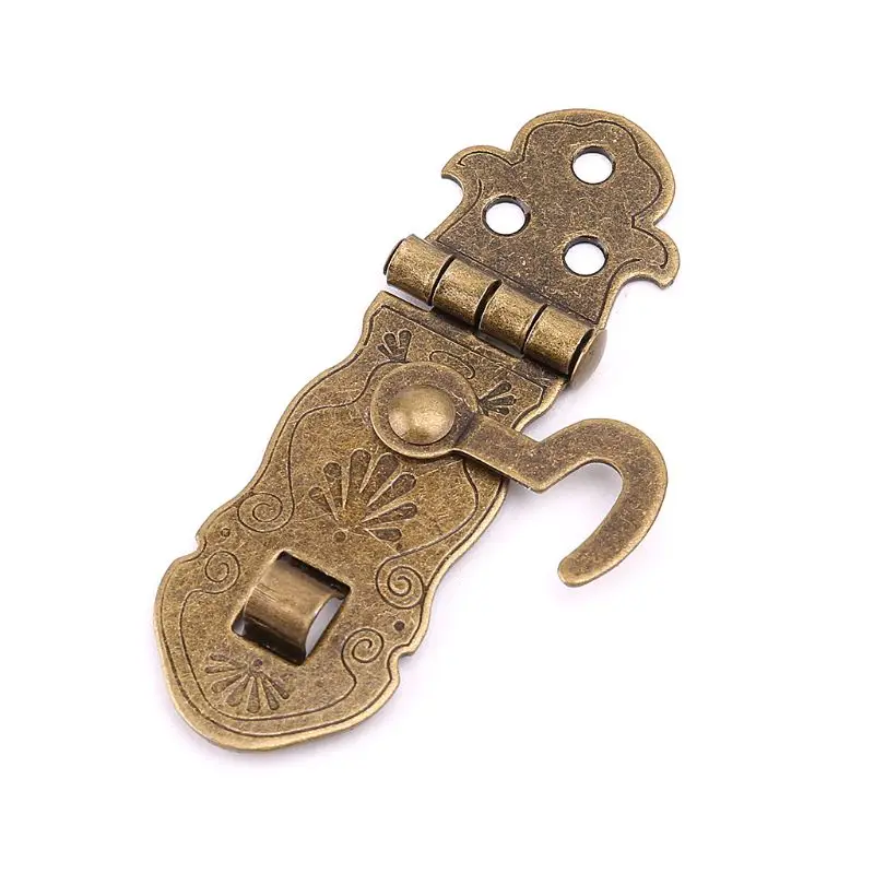 

P15D Bronze Tone Wooden Box Toggle Lock Vintage Metal Buckle Antique Hasp Latch