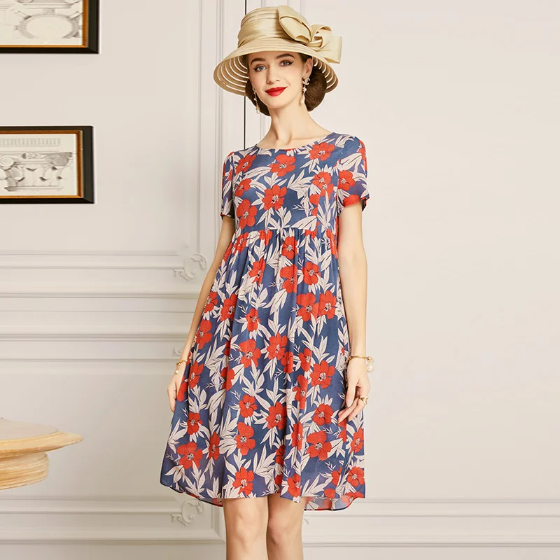 

SHZQ Silk Silk Dress Women's 2021 Summer New Style Loose Floral Dress