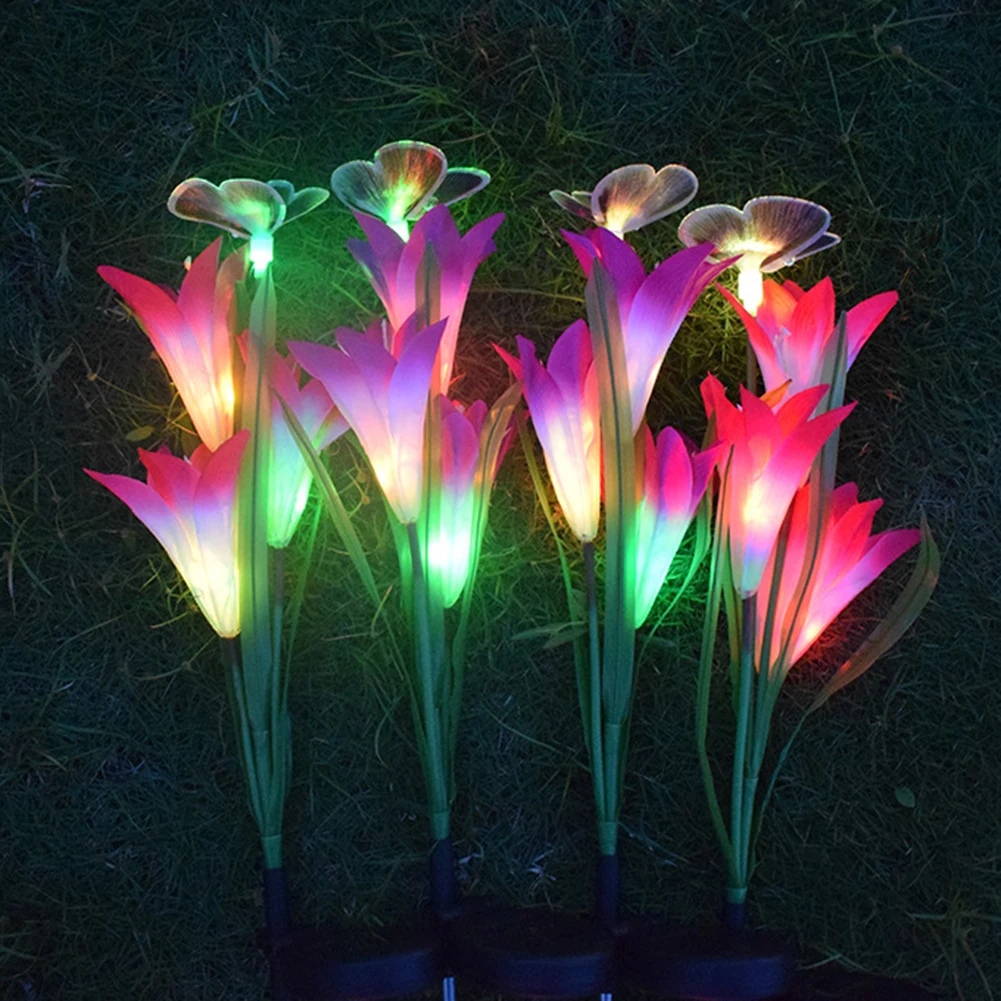 Водонепроницаемый светильник с 3 лилиями для смены цветов на солнечной батарее |