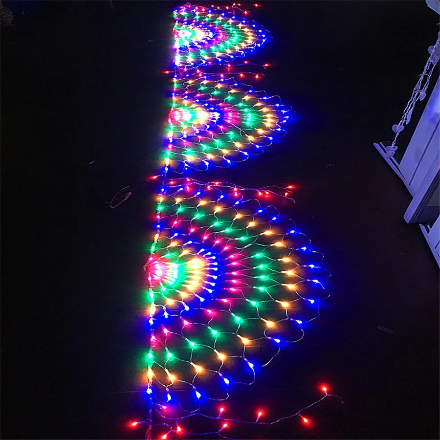 

3M 424LED 3pcs Peacock Curtain Icicle String Light Christmas Mesh Net Fairy Garland Light Decor Wedding Party Backdrop Light