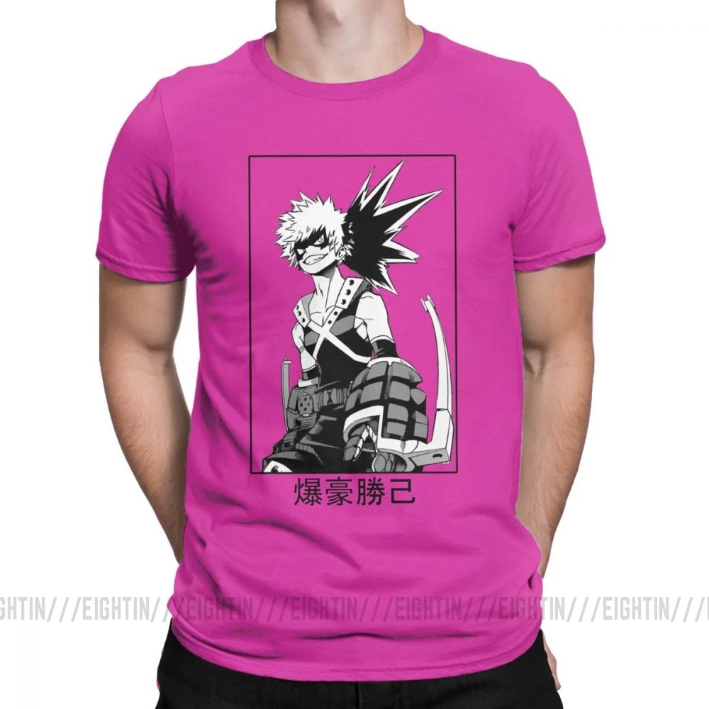 Мужская футболка с надписью «Katsuki Bakugo», футболка с надписью «My Hero Academy», новинка, топы с короткими рукавами и круглым вырезом, хлопковые футболки размера плюс - Цвет: Fuchusia