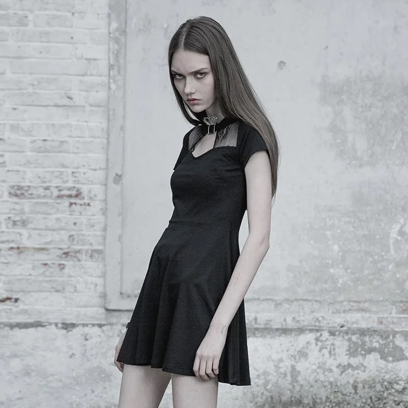 Женское платье в стиле панк Goth Peekaboo маленькое с вырезом PQ605 Азиатский размер S