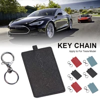 new leather car key card holder protector cover for tesla model 3 y accessories key case key ring bag chain clip accessories