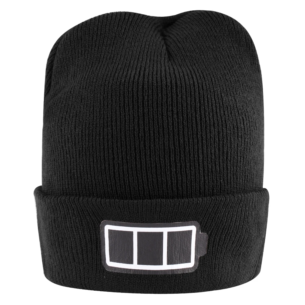 Мужская зимняя тонкая вязаная шапка с принтом батареи эластичная уличная для