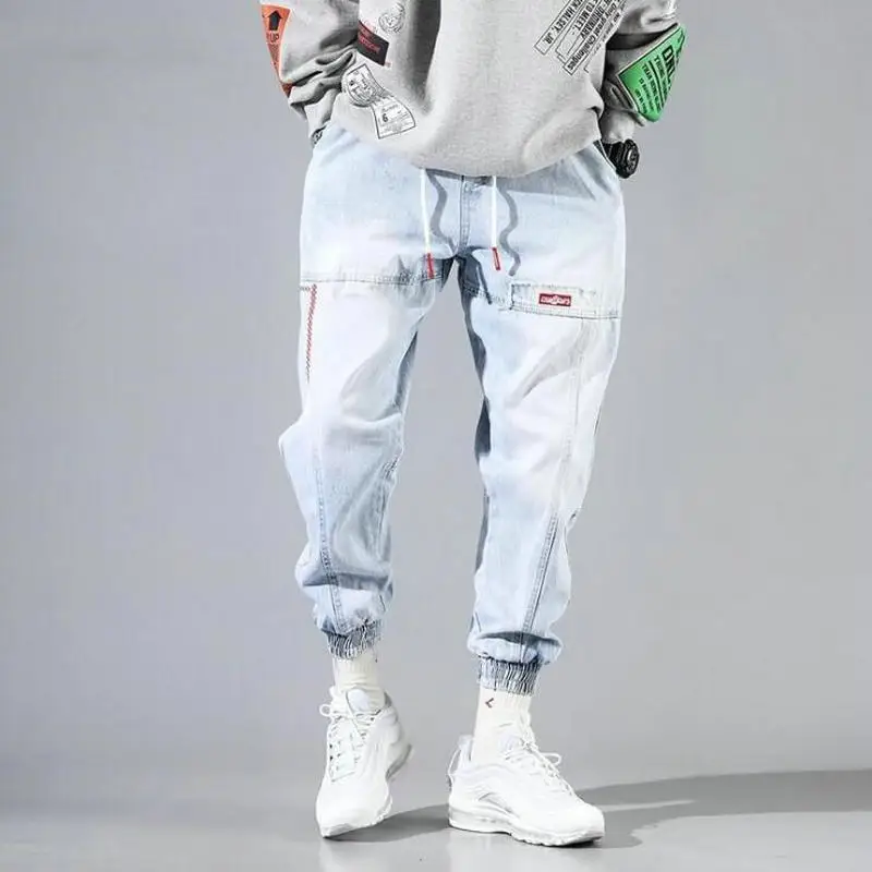 

2021 Baggy Jeans Men Blue Black Jeans Pants Hip hop Streetwear Harem Ankle length Denim Pants Elastic Waist Casual Trousers Male