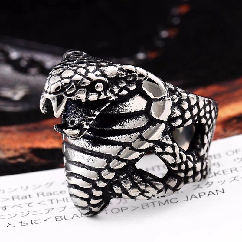 BEIER Cool Cobra Snake For Man 316L Stainless Steel Men's Unique Punk Ring Factory Wholesale Price Animal Jewerly BR8-086