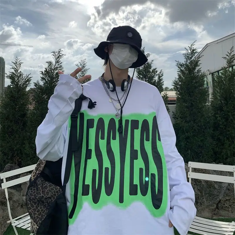 

Футболка с длинным рукавом и надписью, в Корейском стиле