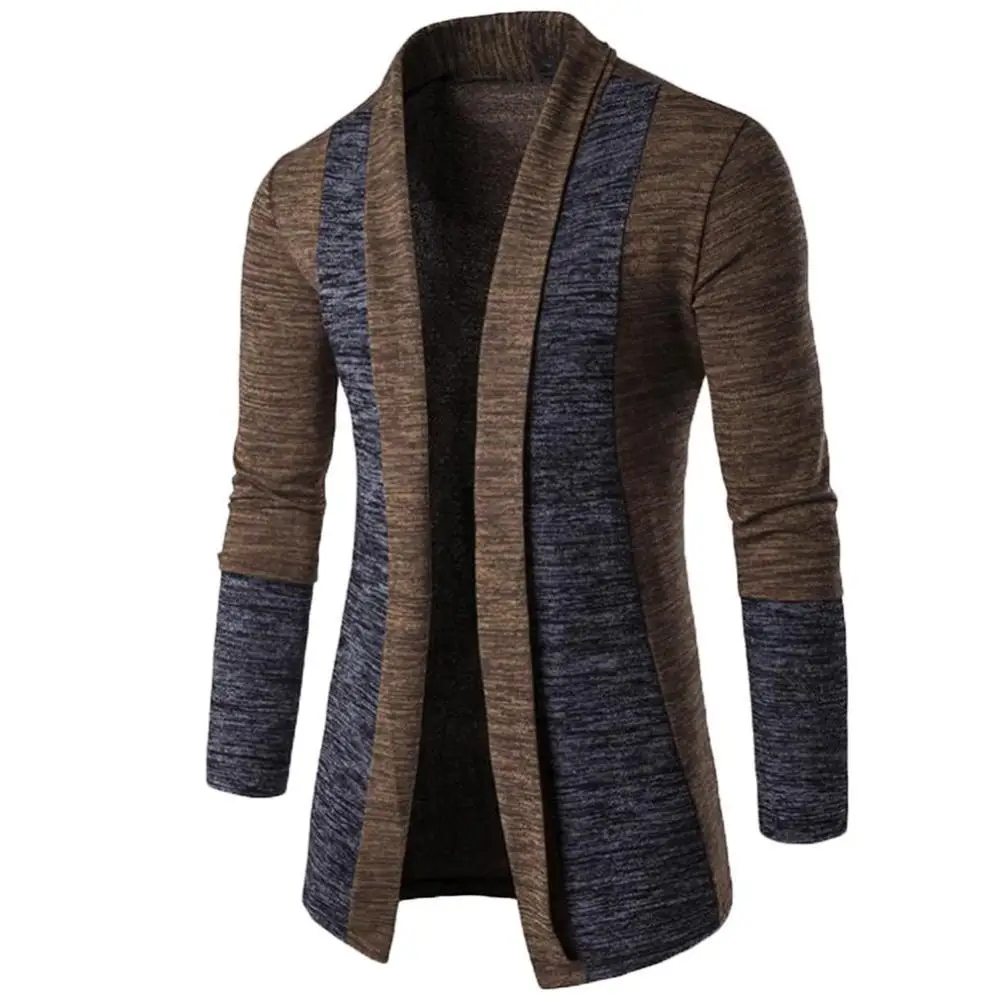 

Retro Men Patchwork Long Sleeve Slim Fit Knitted Sweater Cardigan Coat Outwear