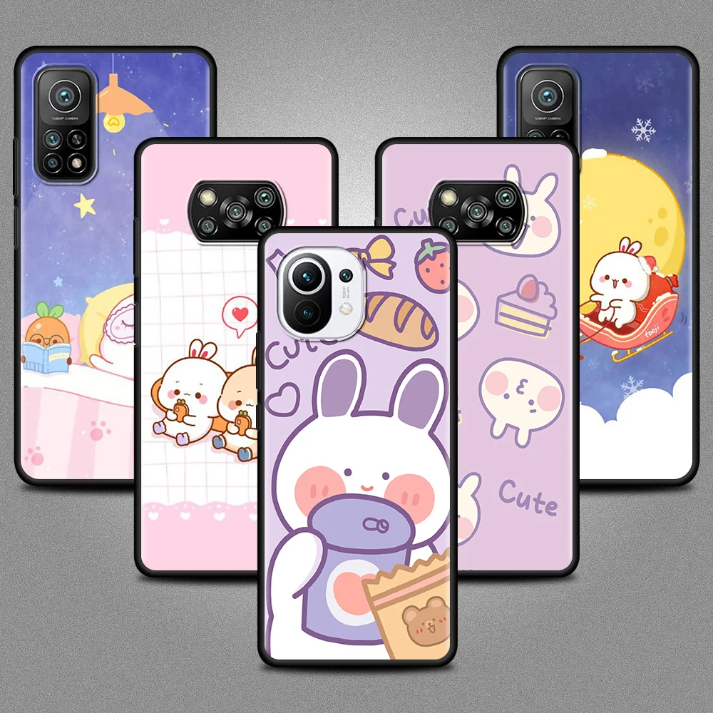

Cute Cartoon Rabbit Case For Xiaomi Mi 11 Lite 5G 10T Pro 9T Note 10 9 SE A2Lite CC9 CC9E 8Lite 10S 11T Black Soft Phone Cover