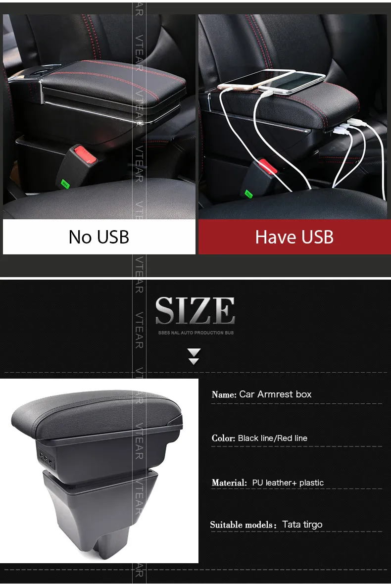 Vtear для Tata tiago автомобильный подлокотник кожаный подлокотник usb коробка для хранения аксессуары центральная консоль автомобильное украшение автомобиля-Стайлинг