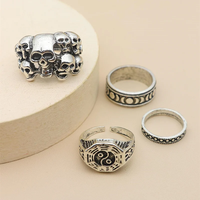 4 шт./компл. уникальное Открытое кольцо в горошек с перекрывающимся черепом