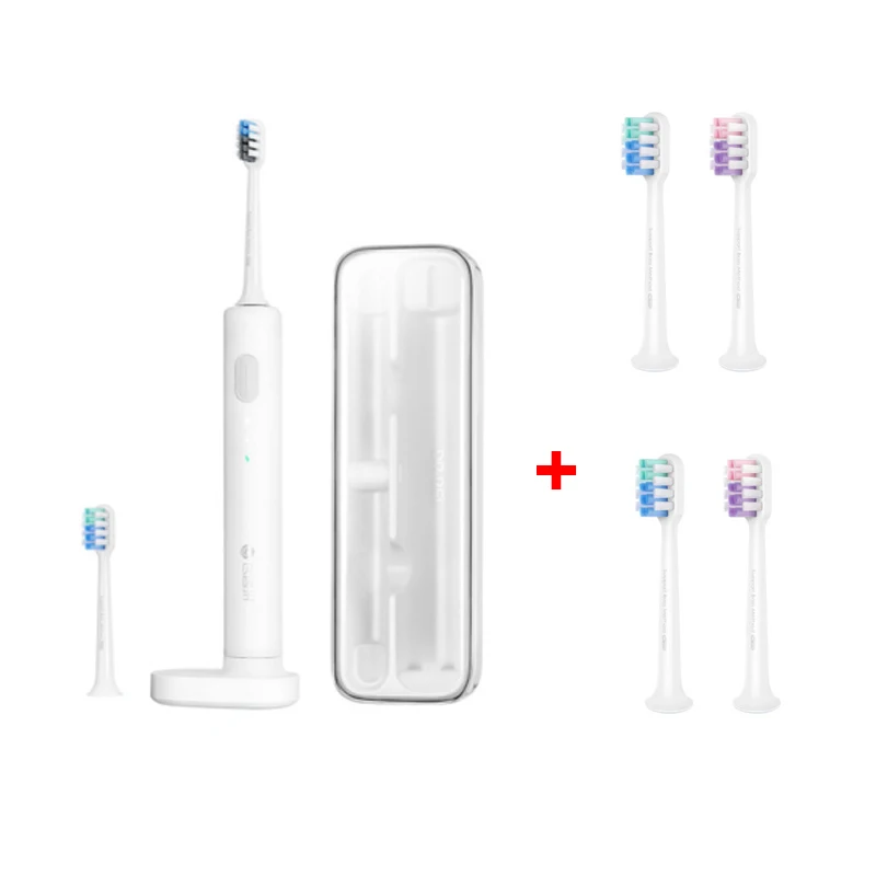 Add 4 Brush Heads Xiaomi Mijia Водонепроницаемая звуковая электрическая зубная щетка, портативная перезаряжаемая беспроводная звуковая зубная щетка, ультра звуковая зубная щетка, BET-C01 - Цвет: Add 4 Brush Heads