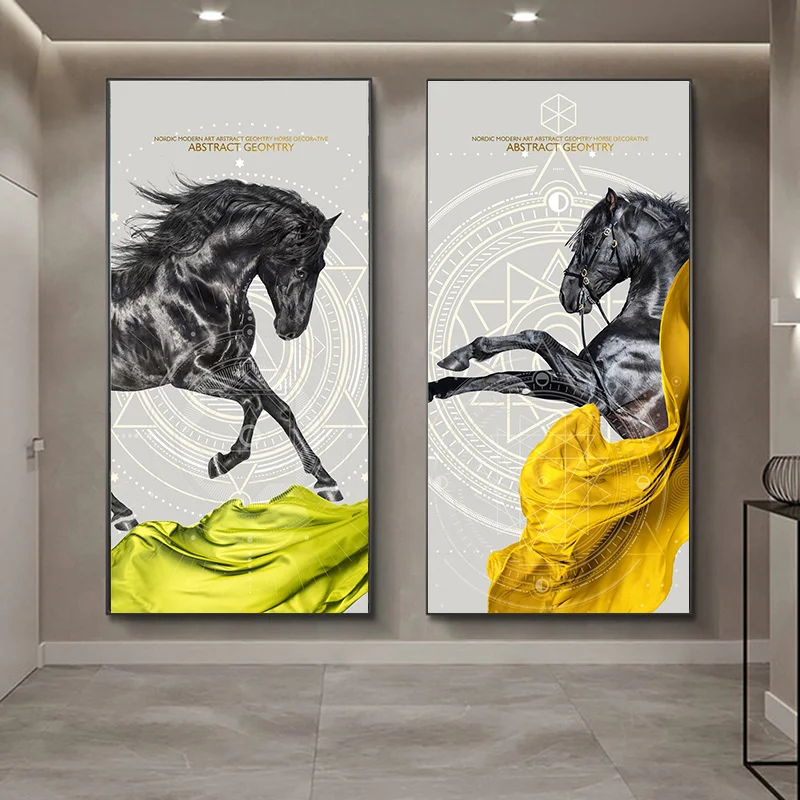 

Modern Animal Horse Painting Dark Horse Vertical Rectangle Canvas Painting Living Room Home Decoration Painting Wall art paintin