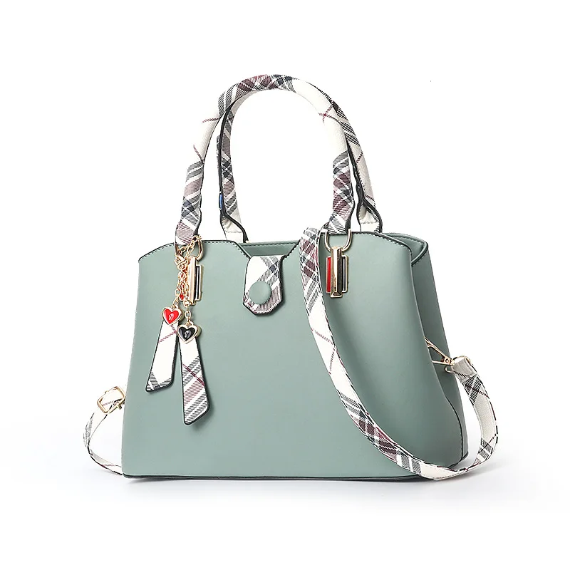 

Popular Patchwork Women Shoulder Bag Elegant Female Plaid Crossbody Bags Top-Handle Hand Tote with pendant hanging