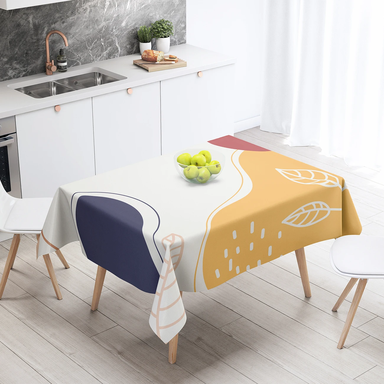 

Nordic White Dining Tables Cover Color Plants Leaves Kitchen Decoration Waterproof Anti-stain Rectangular Table Tablecloth