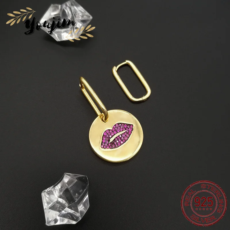 

Женские асимметричные серьги в виде красных губ, из серебра 925 пробы