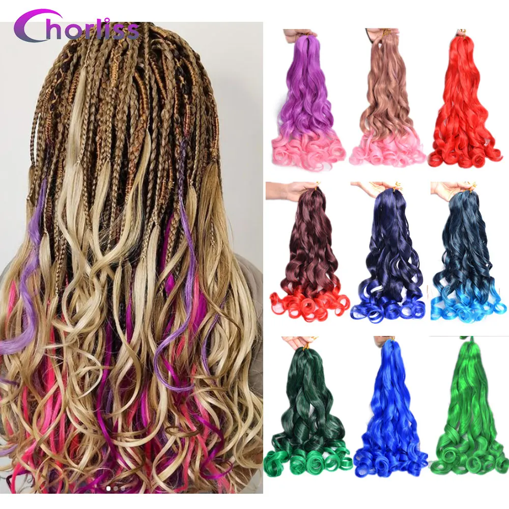 

24Inch Synthetic French Spiral Curls Crochet Braids Hair Curl Bulk Ombre Brown Loose Wave Braiding Hair Extensions For Women