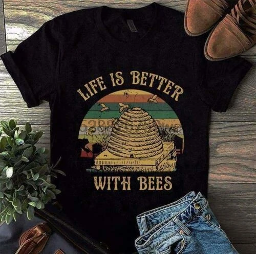 Мужская Винтажная футболка в стиле ретро с изображением пчелы и черная хлопковая