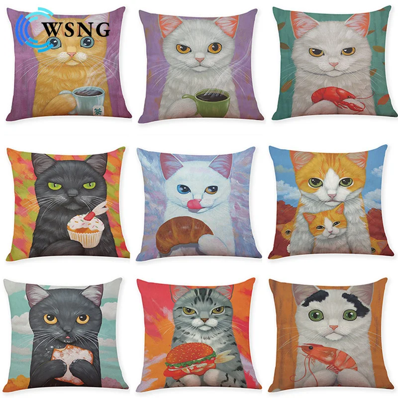 

Lovely Cartoon Cat Pillowcase Printed Cotton Linen Cushion Cover Decoration Living Room Sofa Bedroom 45*45cm