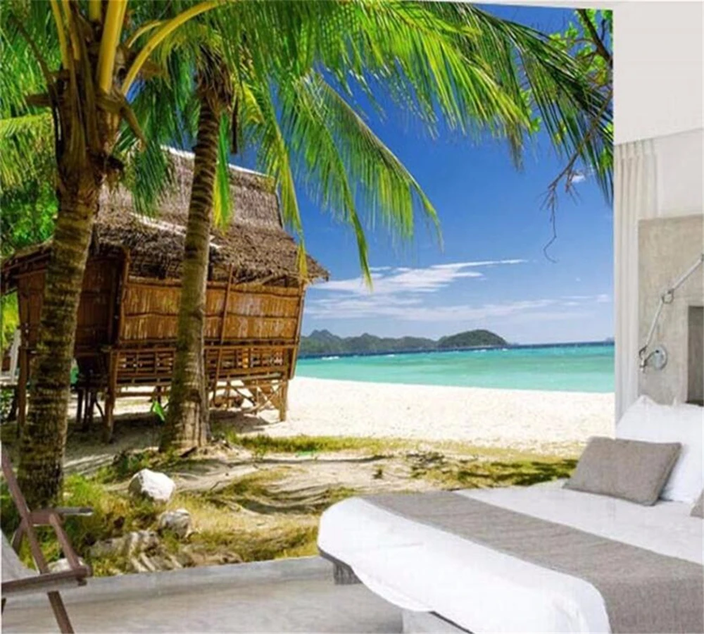 

beibehang Custom fashion photo wallpaper high quality 3d HD palm beach sea view style sofa living room bedroom summer mural wall