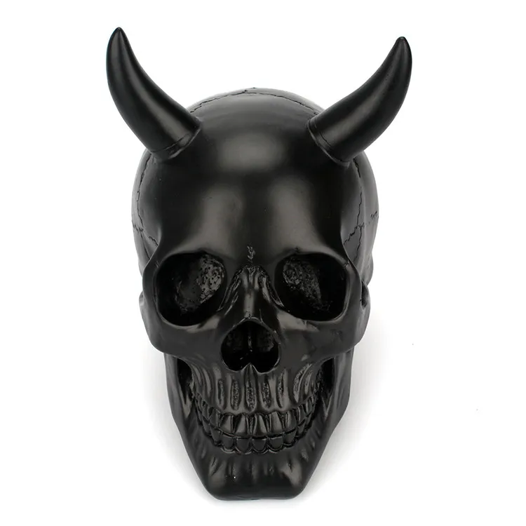 

Black Horn Skull Ornaments Creative Horror Head Face Resin Ornament Halloween Gift