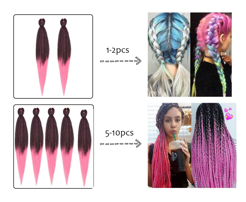 ValenWigs 26'' 8Pcs/Lot EZ Braids Pre Stretched Braiding Hair Yaki Straight Crochet Extensions Kanekalon Jumbo |