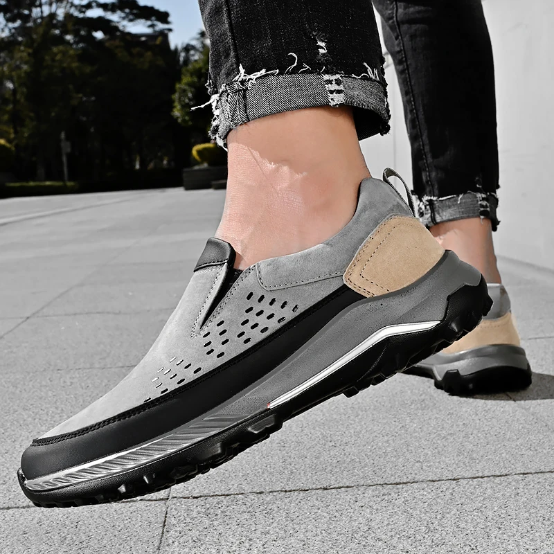

Men Shoes Slip On Flats Genuine Leather Walking Soft Footwear Quality Spring Hiking Shoes Fashion Sneakers