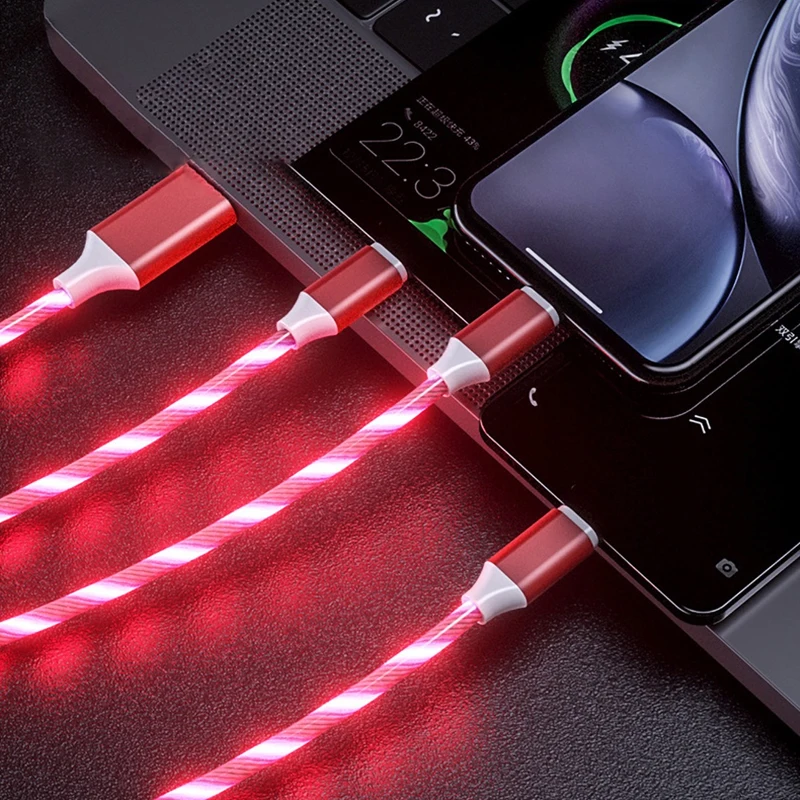 Red Type c micro usb кабель для зарядки huawei mate 20 p30 samsung s10 стример 3 в 1 светодиодный светильник шнур быстрой зарядки для xiaomi oppo - Цвет: Red