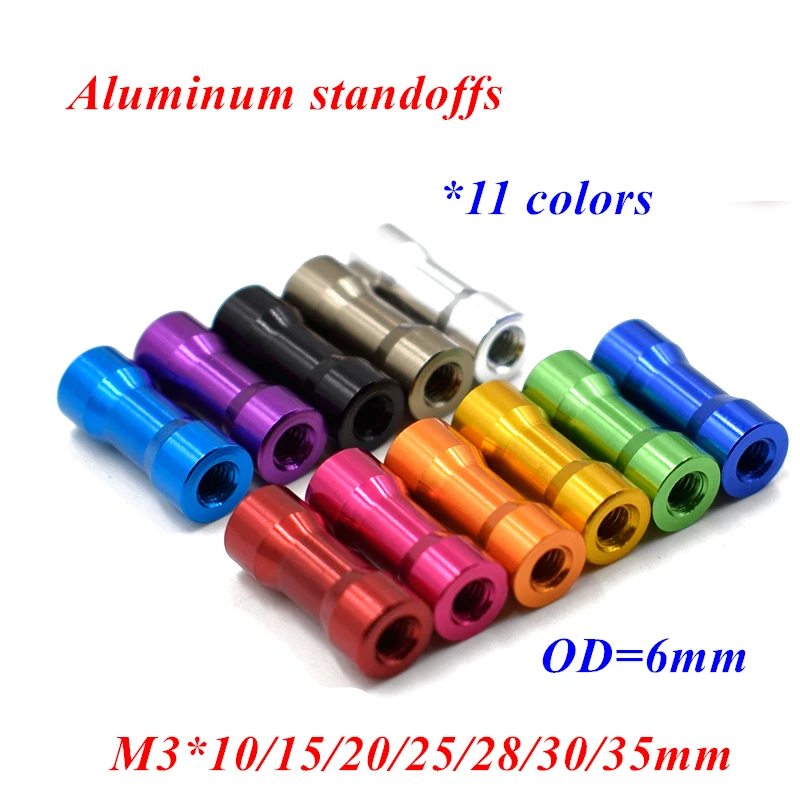 Poste de columna de aluminio M3 D = 6mm M3 * 10/15/20/25/30/35mm, espaciador de aluminio, espaciador redondo de doble extremo, 20 Uds.