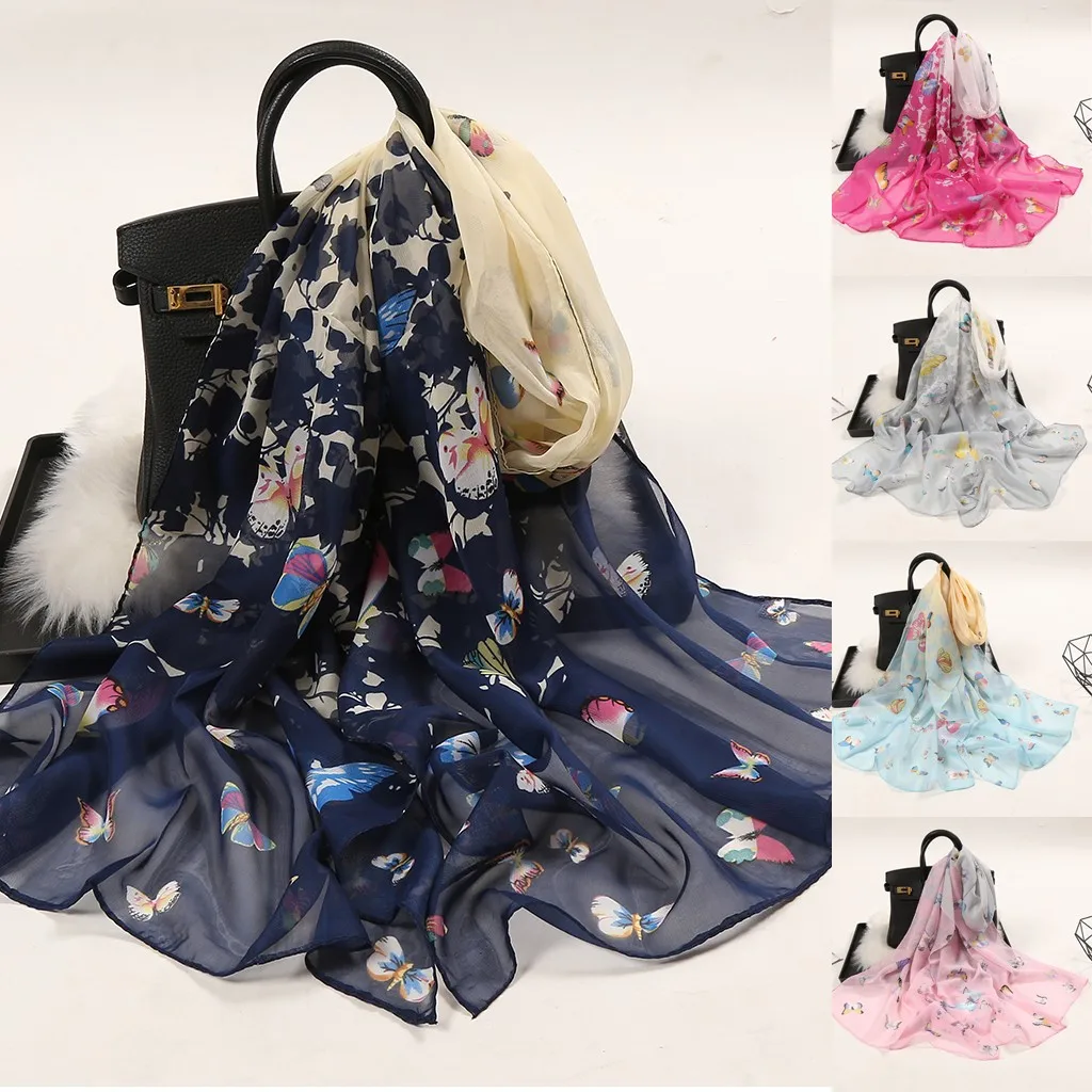 2020 Летний Шелковый шарф с цветочным принтом большой шифоновый Женский Длинный
