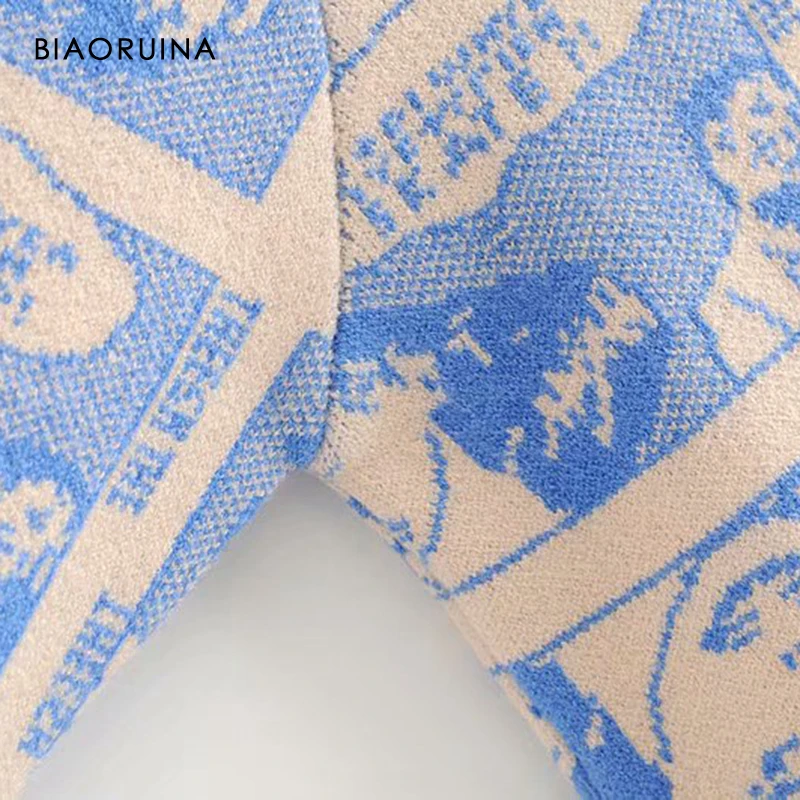 BIAORUINA, Женский жаккардовый Повседневный вязаный комплект из двух предметов с рисунком, базовый свитер, пуловер+ модная прямая вязаная юбка