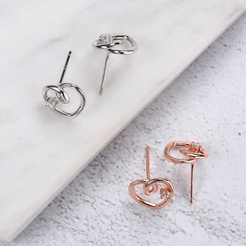 

Korean classic simple design S925 silver heart earrings cubic zircon heart small earrings3
