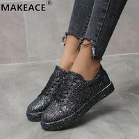 35 43 large size women shoes autumn sports shoes fashion outdoor casual shoes low heeled lace up shiny platform shoes for women