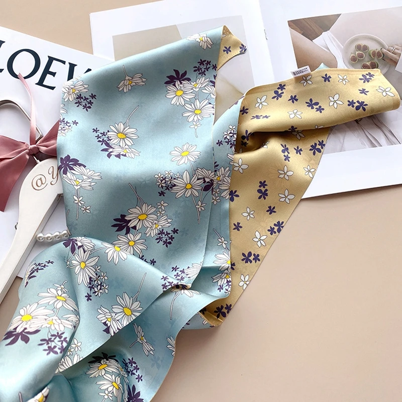 

Floral Print 100% Natural Silk Neckerchief Necktie Fashion Head Hair Scarves Wraps Long Luxury Double Layer