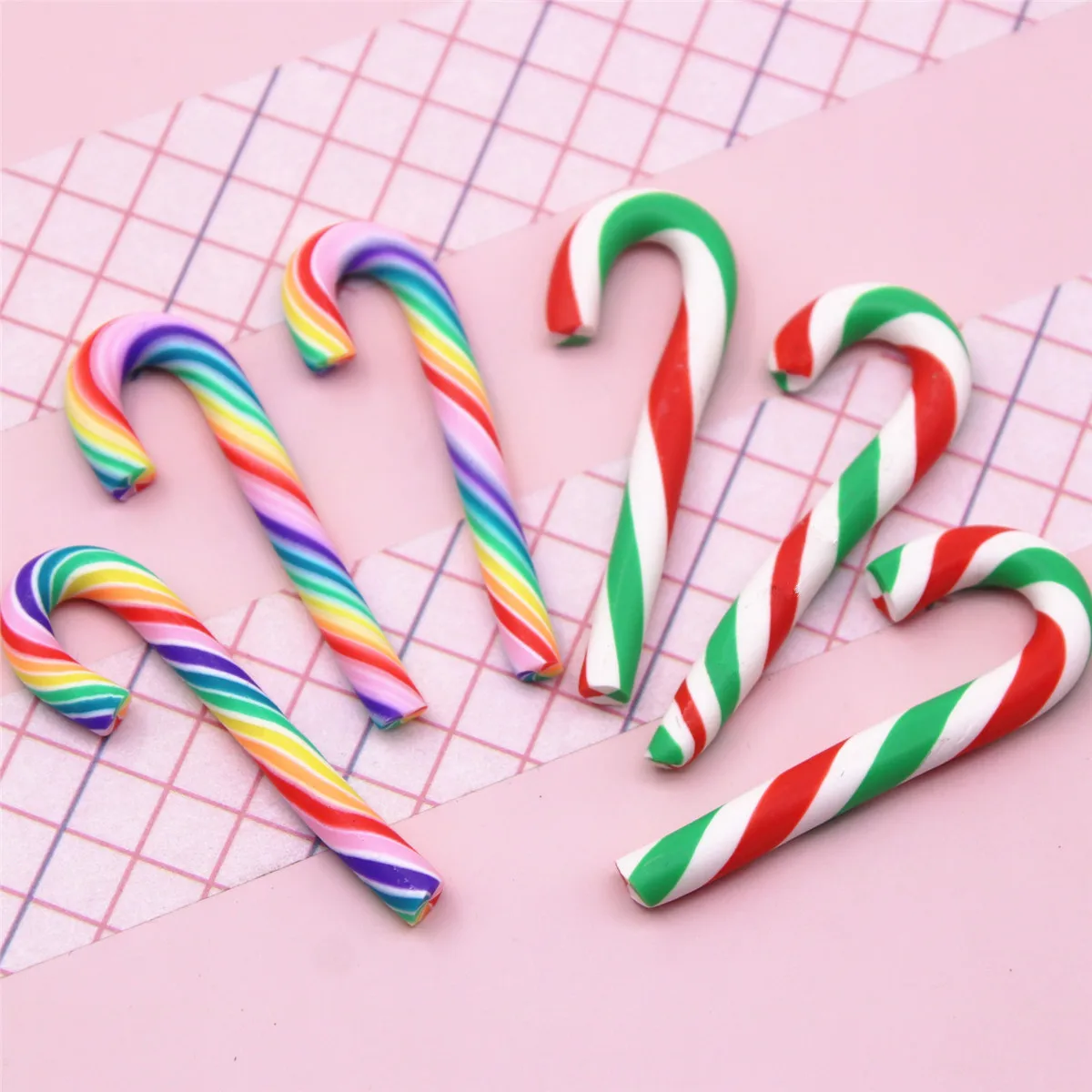 10 шт. Полимерная глина рождественские конфетные трости плоская спина кабошон