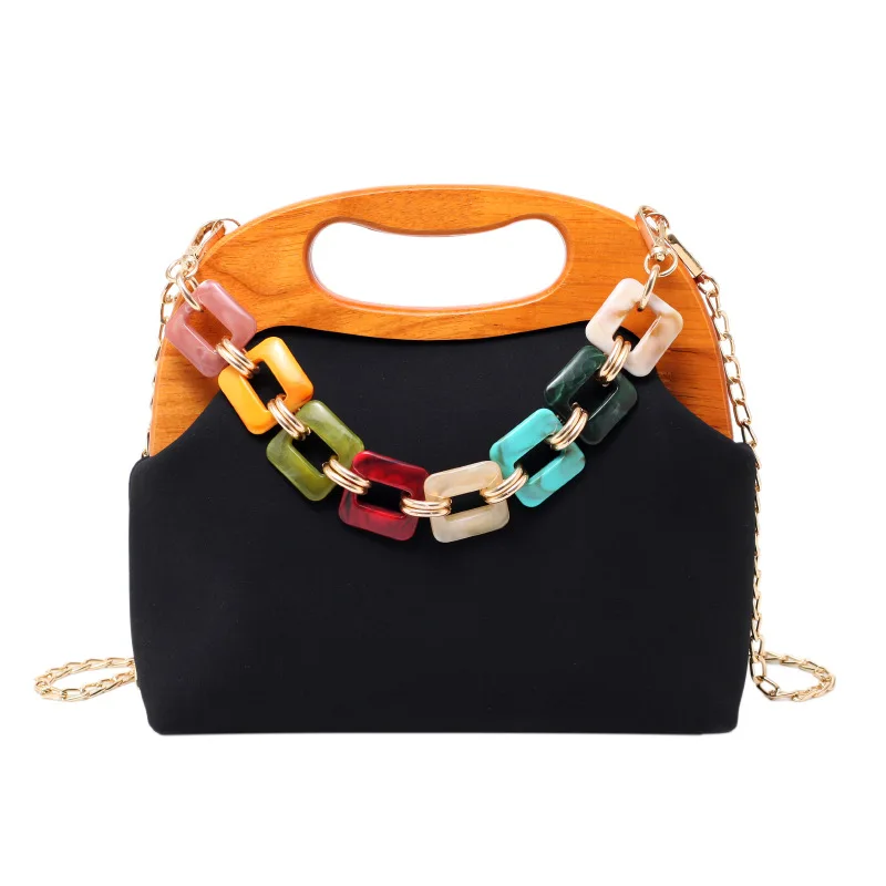 

Vintage Tote Bag With Wooden Handle 2021 New High-Quality Matte PU Leather Women's Designer Handbag Chain Shoulder Messenger Bag