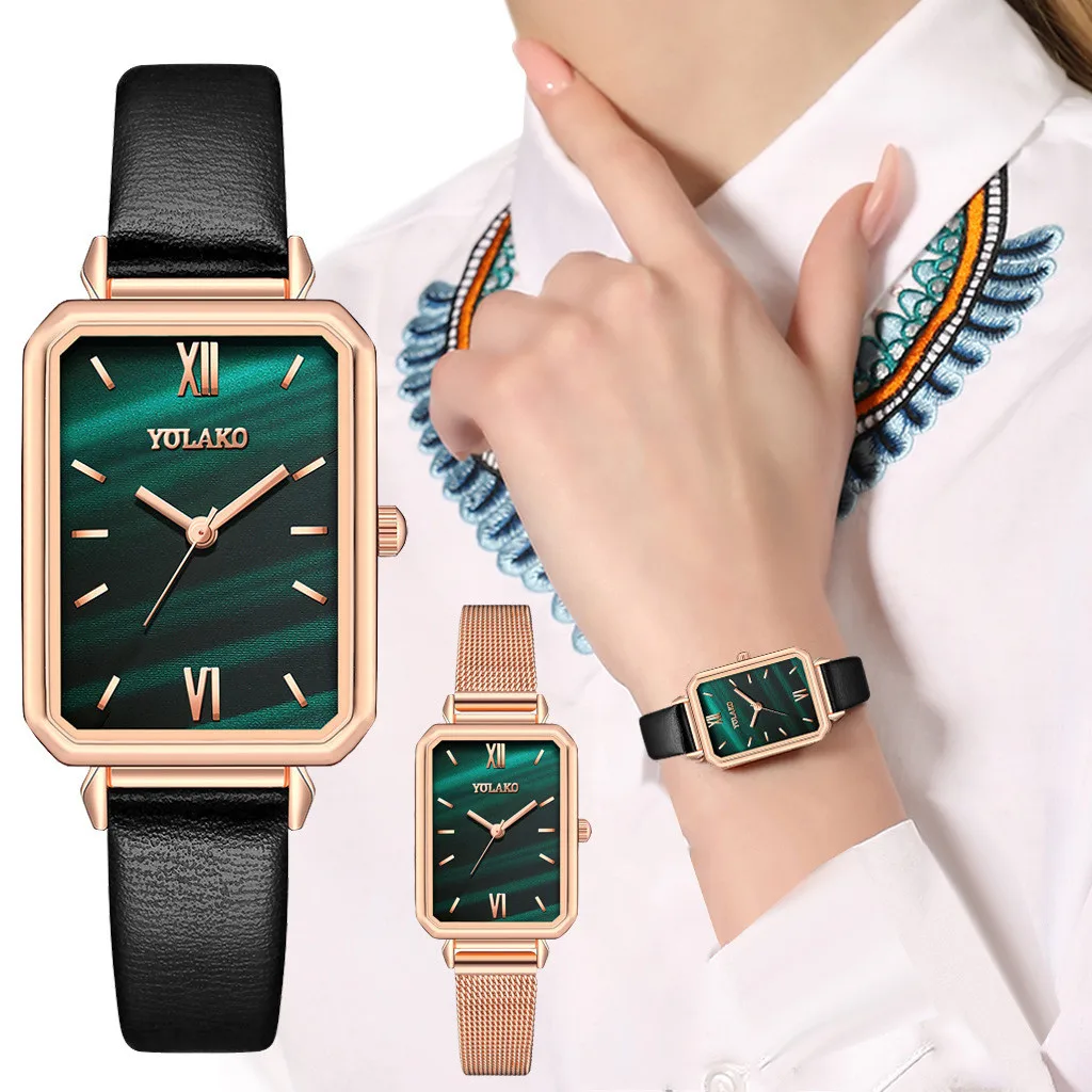 Женские Элегантные часы Geneva зеленые кварцевые модные деловые маленькие