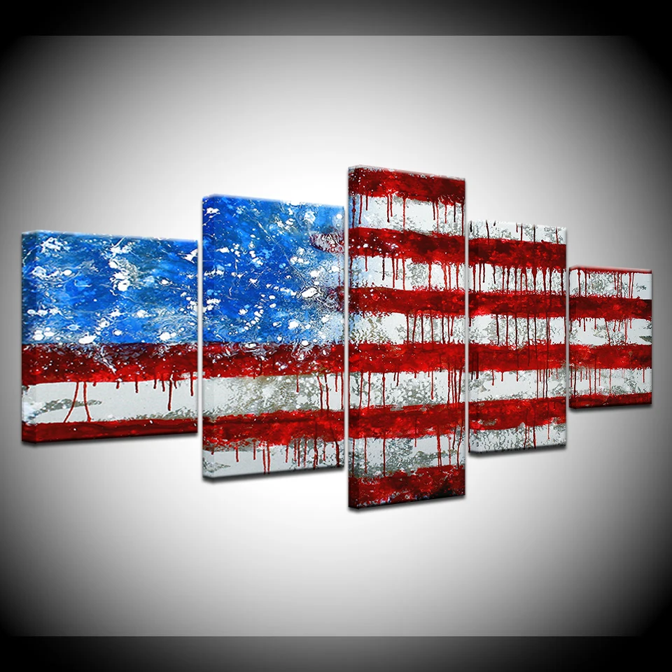 Модульные картины 5 панелей американский флаг настенная живопись на холсте