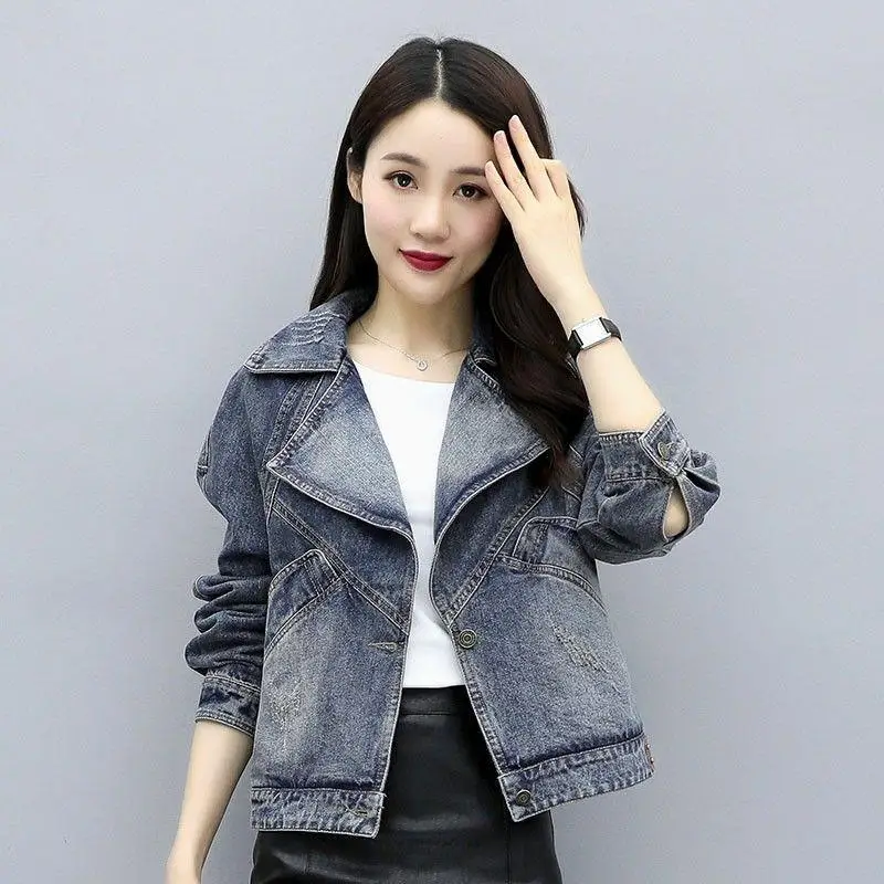 

80-200kg Denim Jacket Women's short new spring and autumn Korean casual loose thin versatile jacket small suit