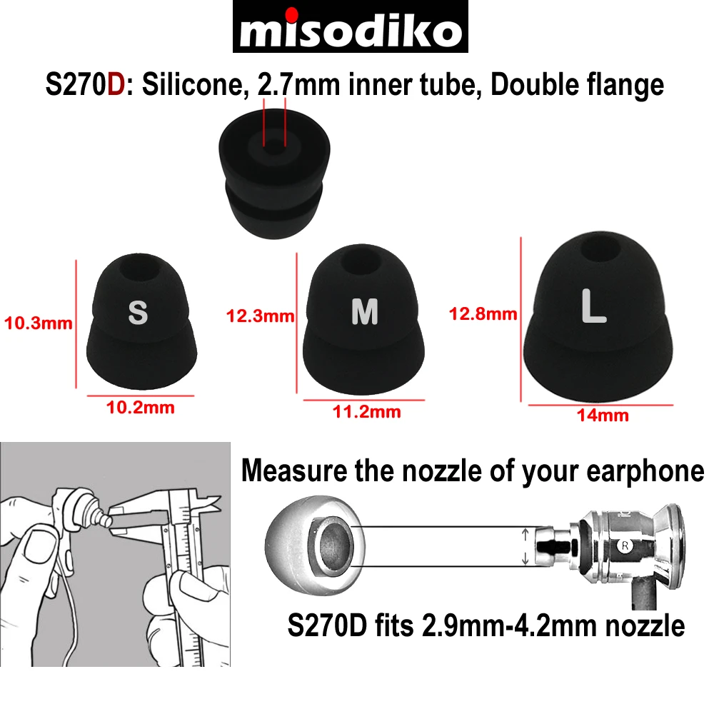 Misodiko S270D силиконовые наконечники для наушников, ушные Типсы для Shure SE215 SE315 SE535 SE425 SE846/Etymotic ER4 HF5/Klipsch R6i R6m S4i X6i