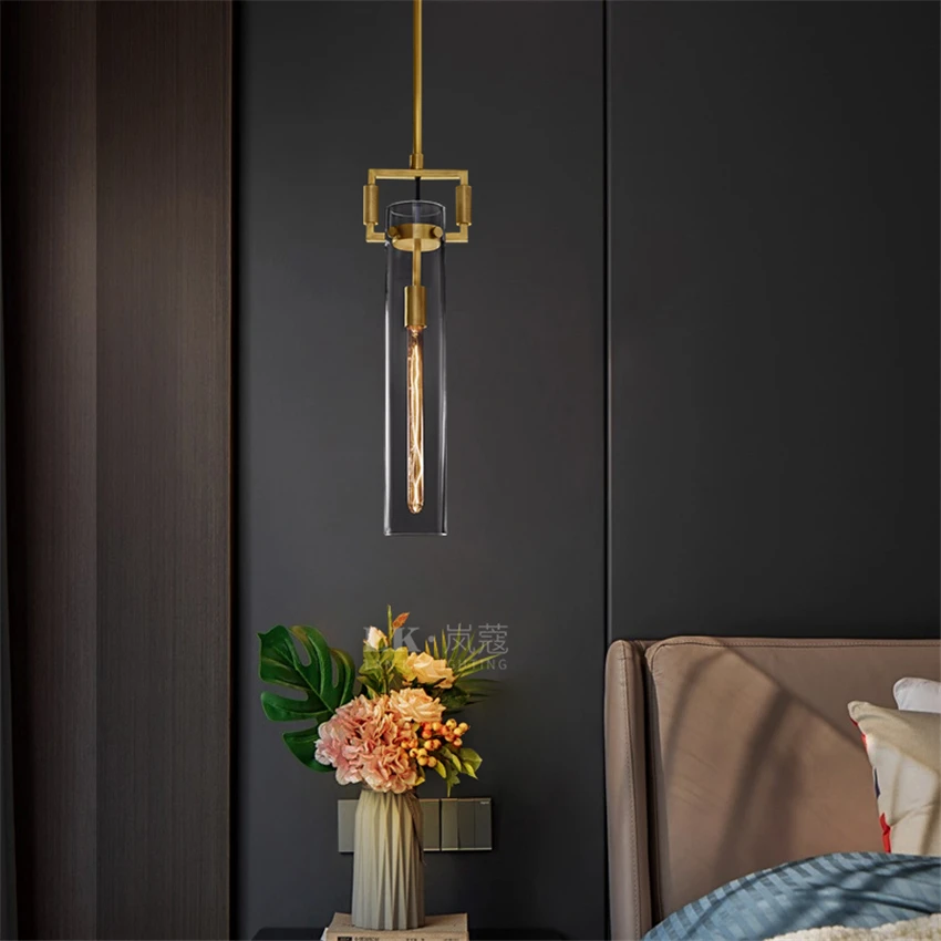 Online American Long Tube Glass Rh Lampade A Sospensione Camera Da Letto Soggiorno Studio Retro Rame Arte Sala Da Pranzo Bar E14 Lampade A Sospensione