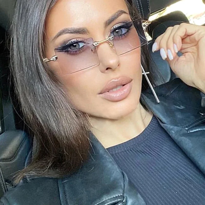 Модные маленькие квадратные солнцезащитные очки без оправы для женщин 2021 новые