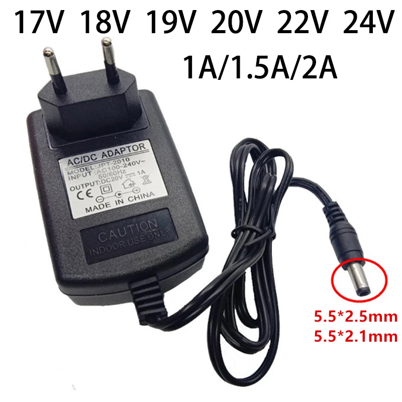 

Universal 17/18/19/20/22/24V Power Adapter AC/DC Adaptor 1A 1.5A 2A Supply Adaptador EU US Plug