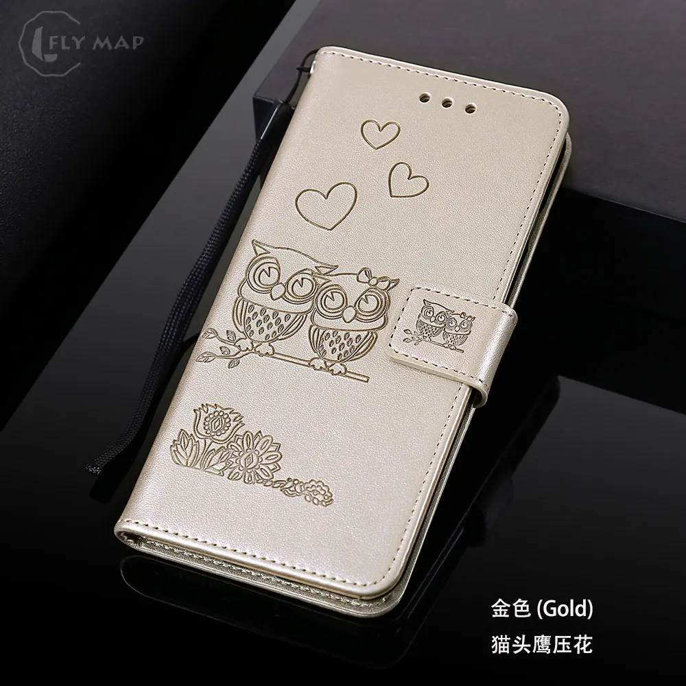Сова Флип кожаный чехол для huawei P9 Lite P9Lite vns-l31 Wallet Кошелек Чехол для телефона чехол для huawei P 9 Lite VNS L21 Emboss Capa - Цвет: Gold