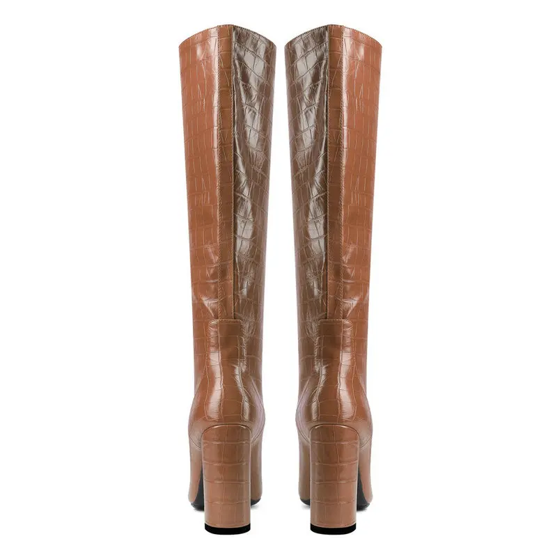 Сапоги женские из искусственной кожи с острым носком на высоком квадратном