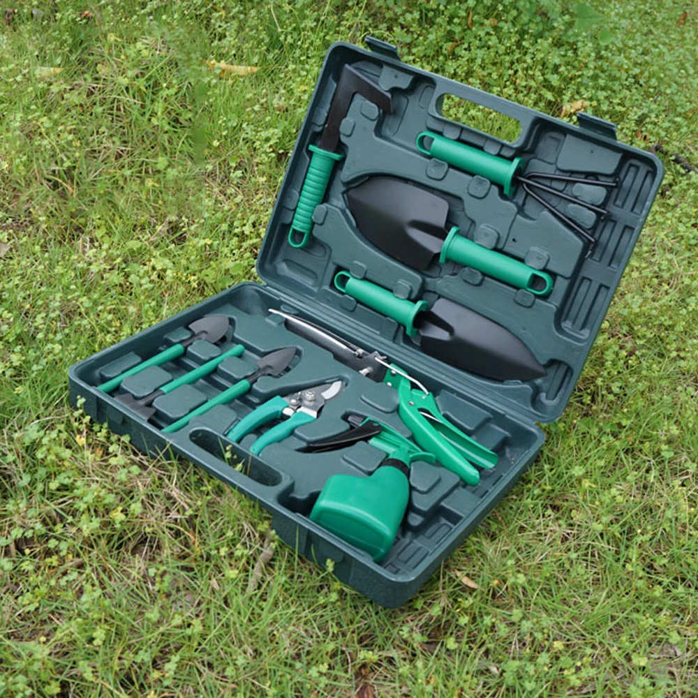 Garden Tool Set Kids 10 Piece Hand Tool With Trowel Pruner Rake Shovel Grass Shear Spray Bottle With Storage Case Instrument Set